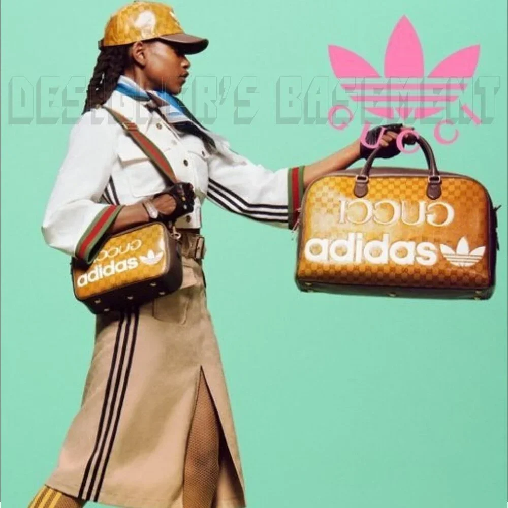 GUCCI GG Crystal Adidas X Gucci Trefoil Web Logo convertible Large Duffel Bag